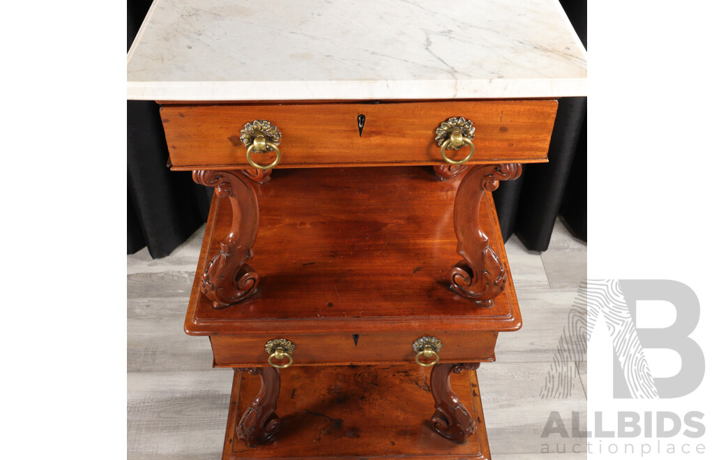 Impressive Victorian Mahogany Three Tier What Not with Marble Top
