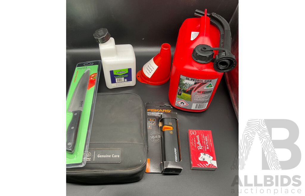 Assorted Kitchen Accessories, Jerry Can and SUBARU Cleaning Kit - Lot of 7