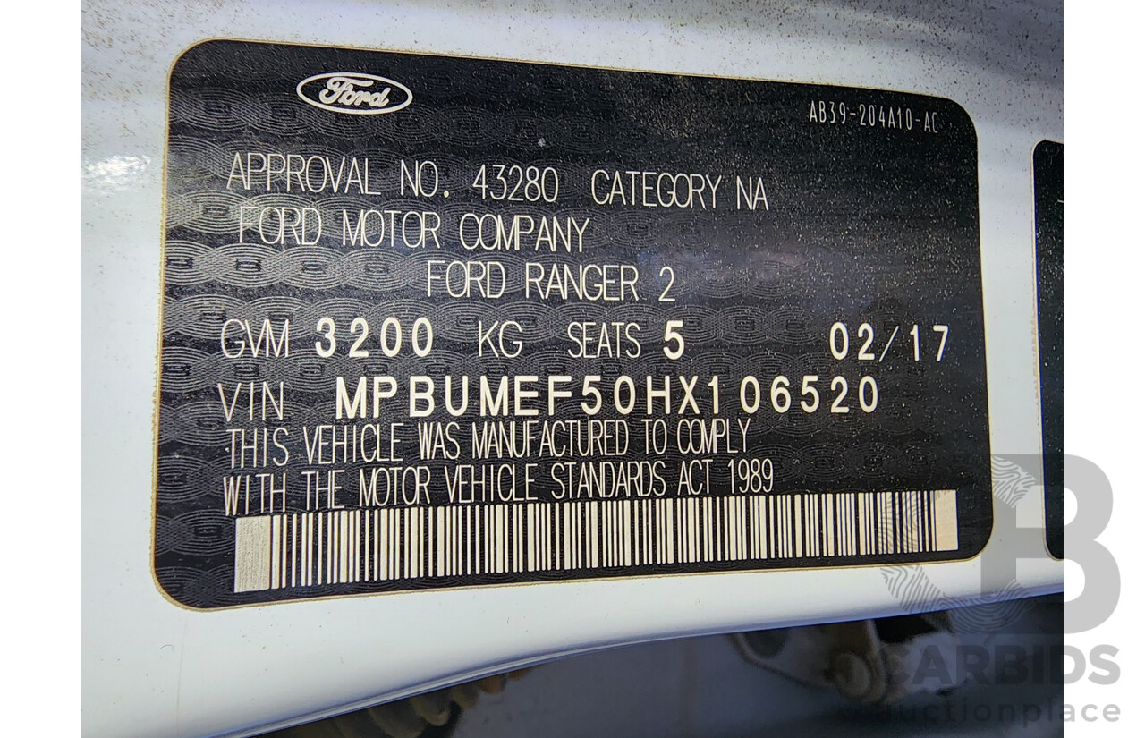 2/2017 Ford Ranger XL 3.2 (4x4) PX MKII Crew C/Chas White 3.2L