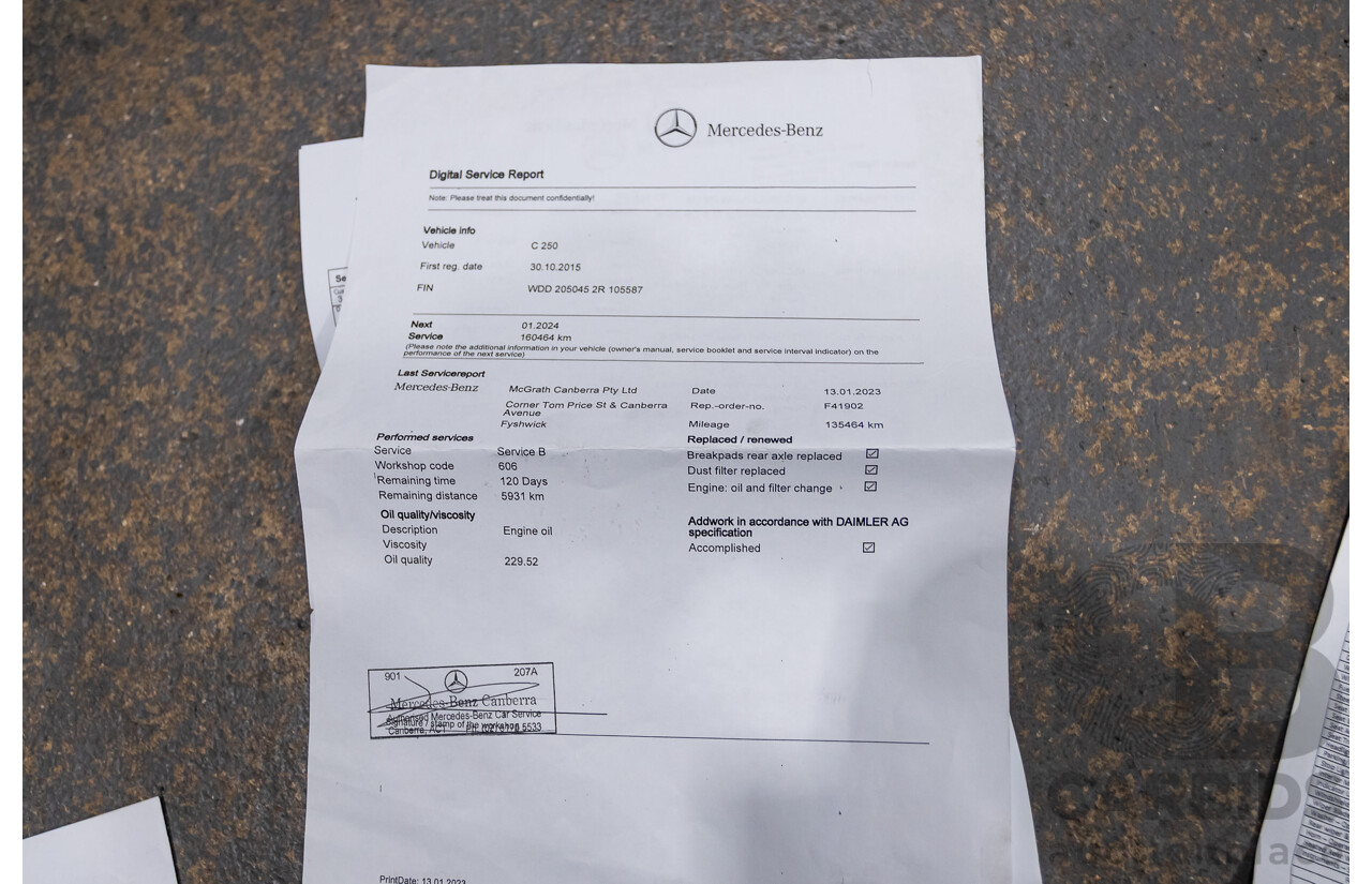 8/2015 Mercedes Benz C250 AMG Line W205 MY16 4d Sedan Obsidian Black Turbo 2.0L