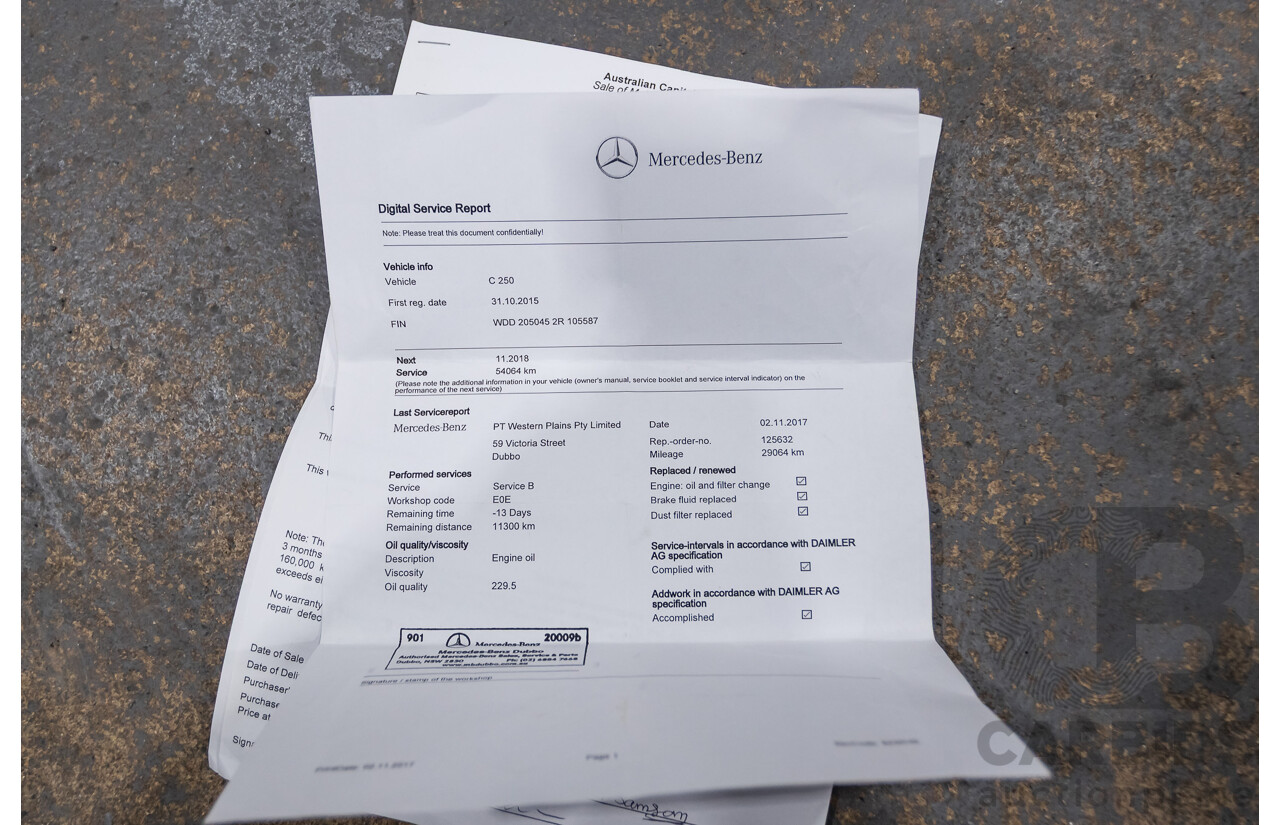 8/2015 Mercedes Benz C250 AMG Line W205 MY16 4d Sedan Obsidian Black Turbo 2.0L