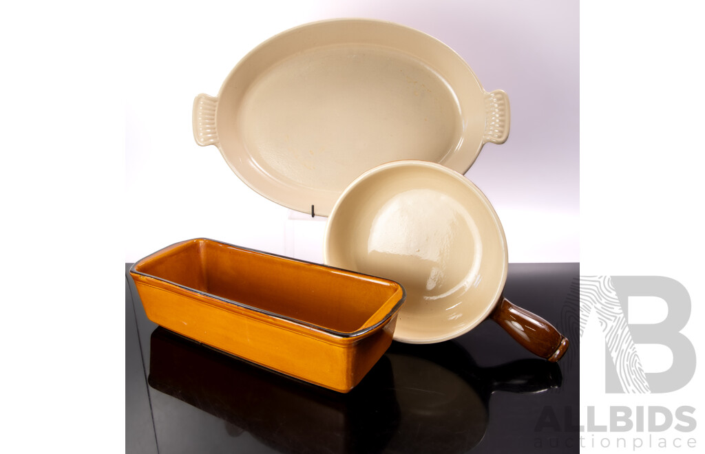 Collection Quality French Cookware Comprising Le Creuset Oval Enamelled Cast Iron Oven Dish, Terracotta Terrine Mould & Large Ceramic Ramekin