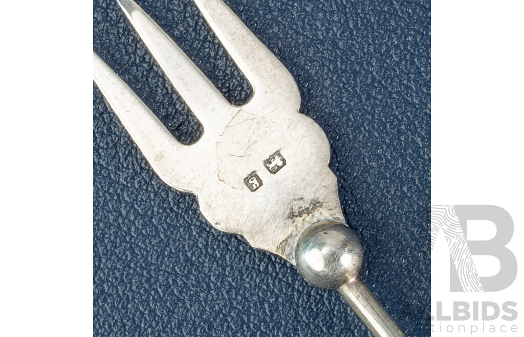 Vintage Sterling Silver Butter Knife and Cocktail Fork, Birmingham, Vintage Silver Pill Box with Carved Agate Lid, Green Glass Perfume Bottle with Brass Flip Top