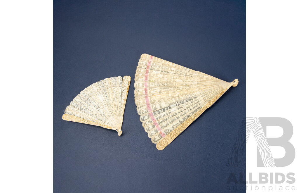 Pair of Antique Japanese Ivory Graduated Hand Fans