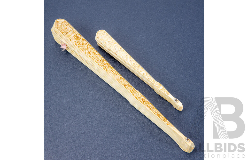 Pair of Antique Japanese Ivory Graduated Hand Fans