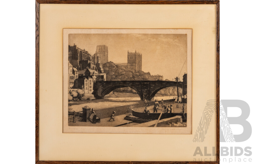 George Worsley Adamson, (20th Century, American-British, 1913-2005), Durham Cathedral (1936), (Almost Antique) Aquatint, 50 x 56 cm (frame)