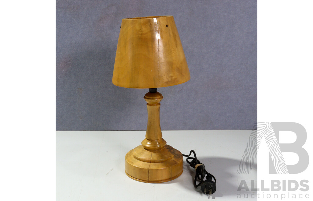 Retro Table Lamp with Wooden Base and Shade by R Lowe in Poplar Wood