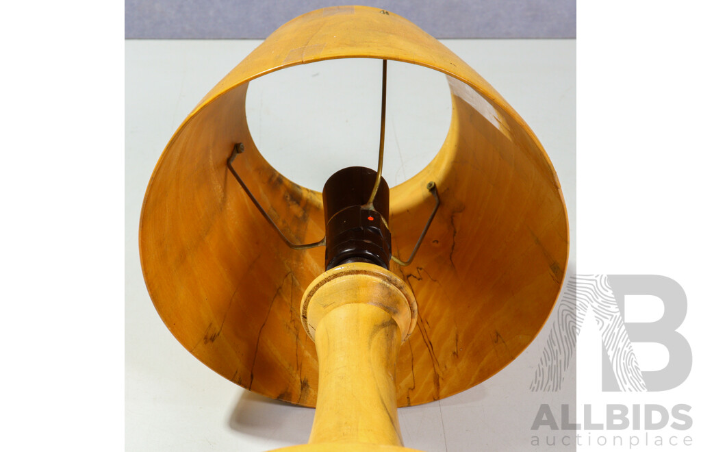 Retro Table Lamp with Wooden Base and Shade by R Lowe in Poplar Wood