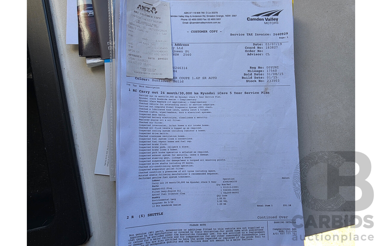 8/2015 Hyundai Veloster SR Turbo FS4 SERIES 2 3d Coupe Yellow Turbo 1.6L