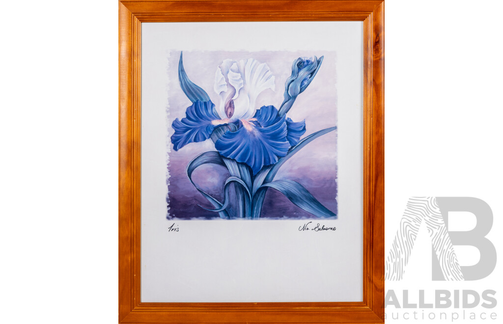 Nia Salaoras, (20th Century), [Study of An] Iris, Contemporary Reproduction Colour Print, 58 x 47 cm (frame)