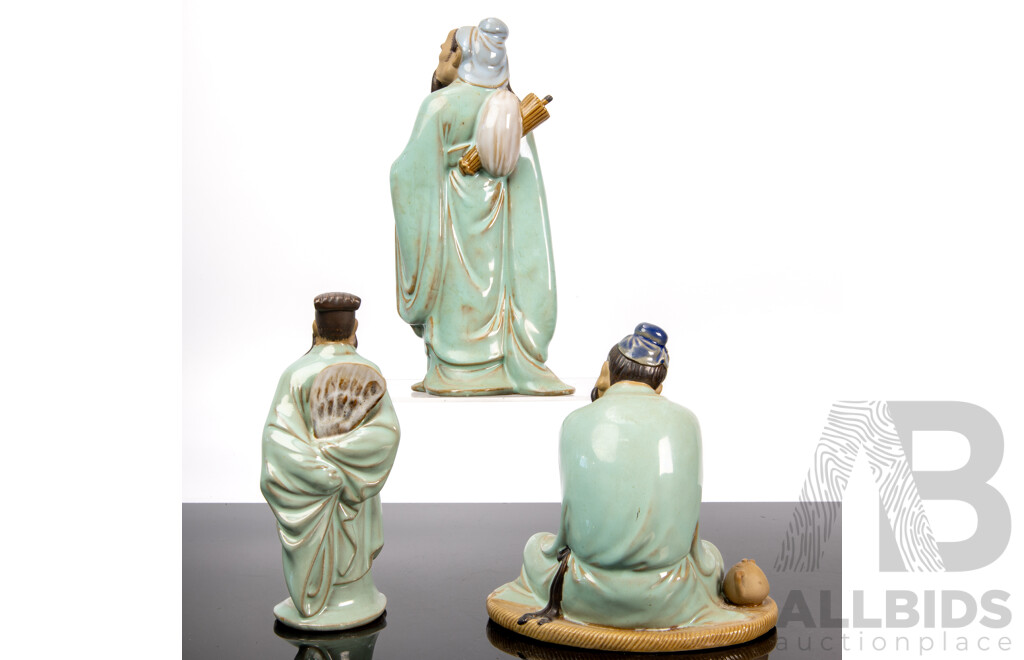 Collection of Three Glazed Terracotta Chinese Figures