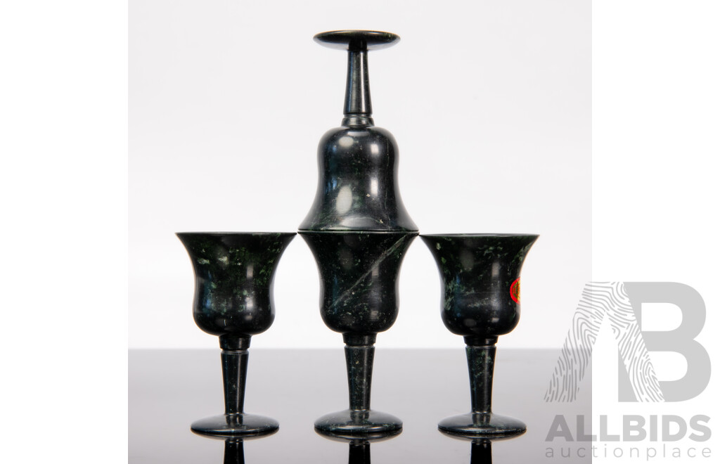 Set of Four Small Luminous Jade Wine Goblets