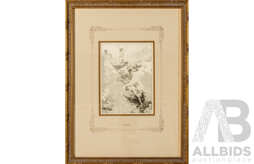 (After) Francisco Pradilla (19/20th Centuries, Spanish, 1848-1921), Dream Clouds, Wood Engraving Print After Original, 55 x 41^cm