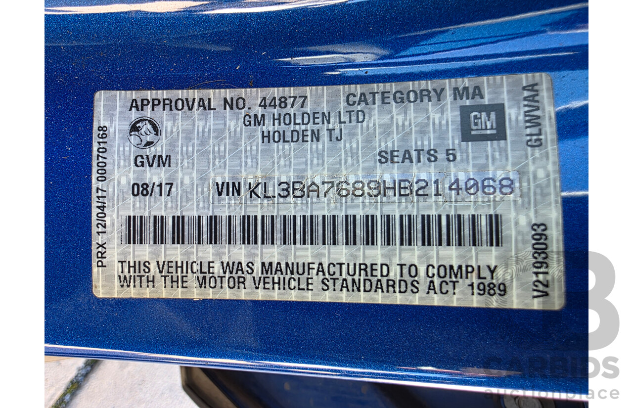 08/2017 Holden Trax Turbo LS TJ MY17 4D Wagon Boracay Blue 1.4L