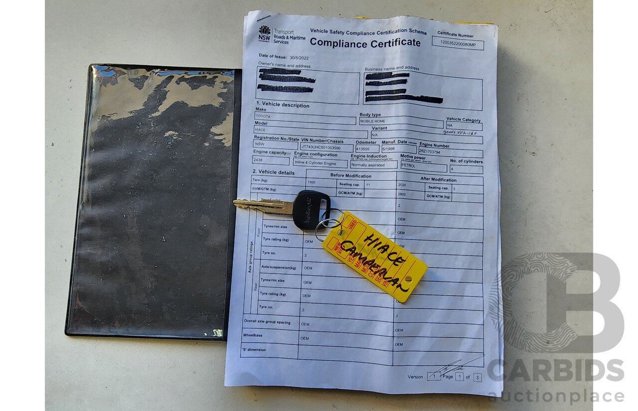 5/1998 Toyota Hiace Commuter RZH125R Bus White 2.4L