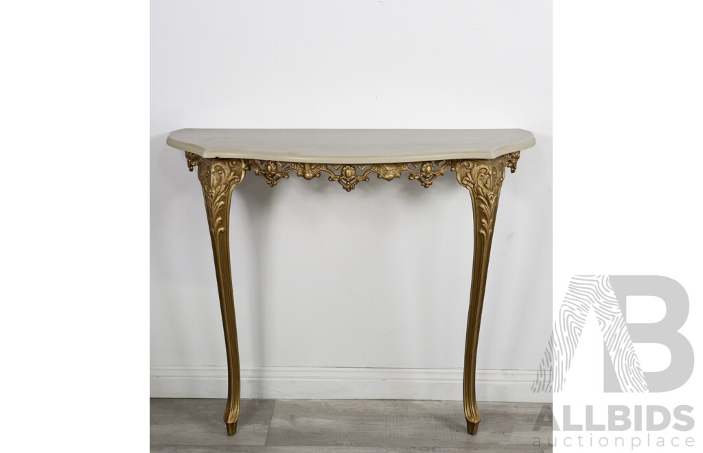 Wall Mount Console Table with Ornate Brass Legs and Composite Top