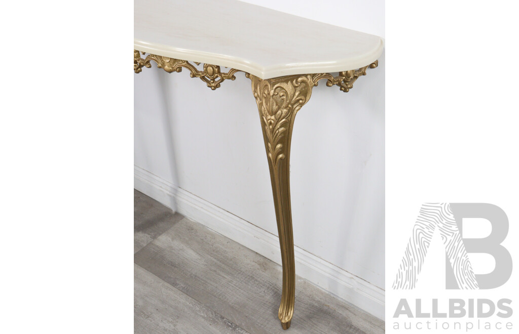 Wall Mount Console Table with Ornate Brass Legs and Composite Top