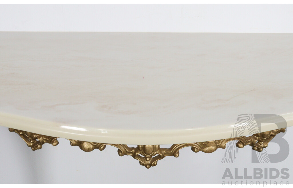 Wall Mount Console Table with Ornate Brass Legs and Composite Top
