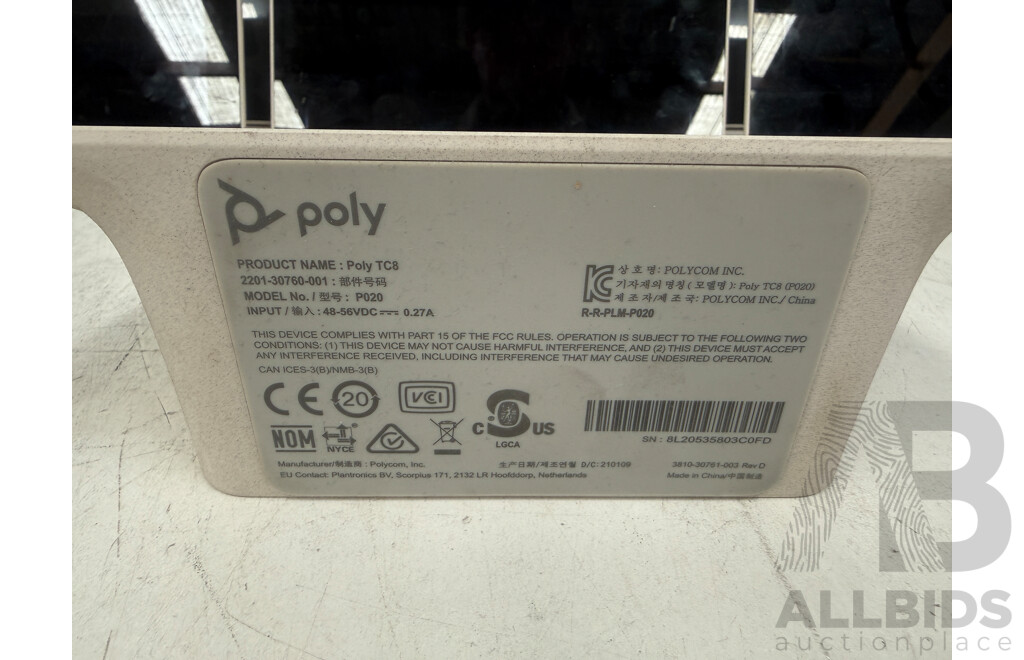 7x Poly TC8 Touch Panels + Just Mini 5000 Light Board + Assorted Power Cables + 1x Stand