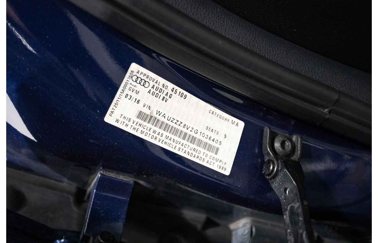 09/2015 Audi A3 1.8 TFSI Ambition Quattro S-Line Pack (AWD) 8V MY16 4D Sedan Scuba Blue Metallic Turbo 1.8L