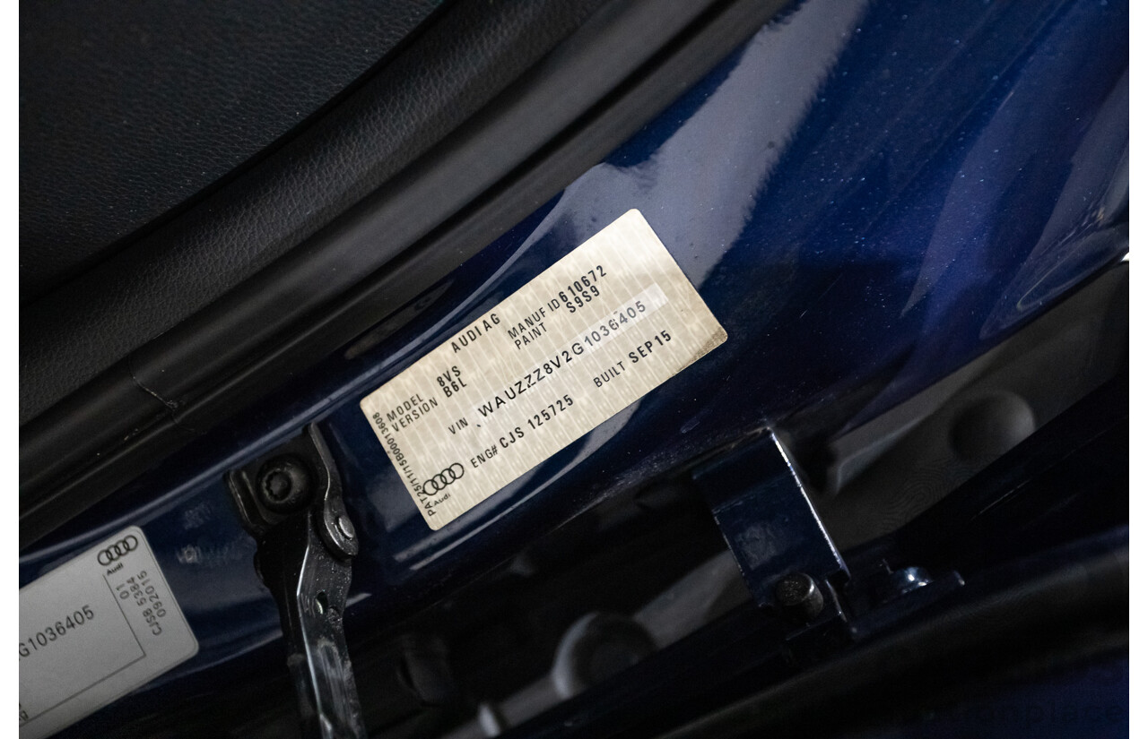 09/2015 Audi A3 1.8 TFSI Ambition Quattro S-Line Pack (AWD) 8V MY16 4D Sedan Scuba Blue Metallic Turbo 1.8L