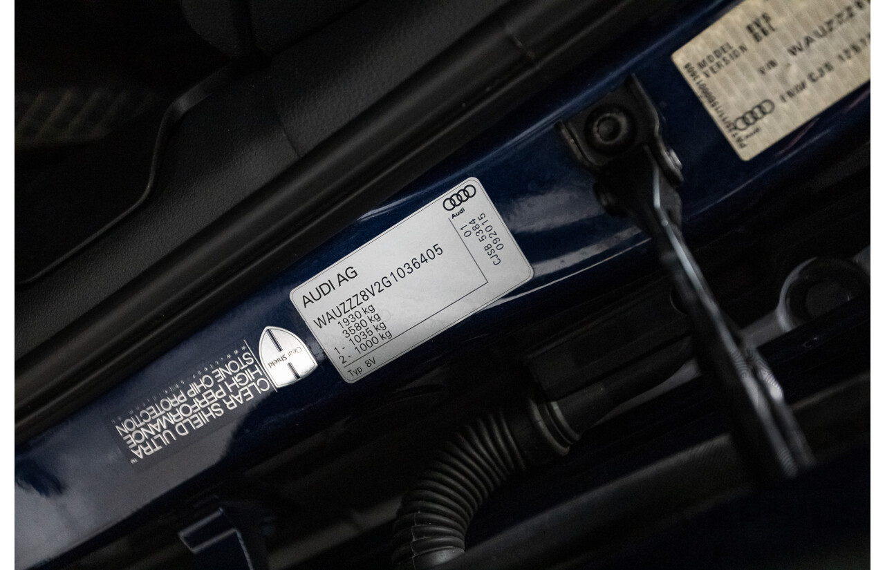 09/2015 Audi A3 1.8 TFSI Ambition Quattro S-Line Pack (AWD) 8V MY16 4D Sedan Scuba Blue Metallic Turbo 1.8L