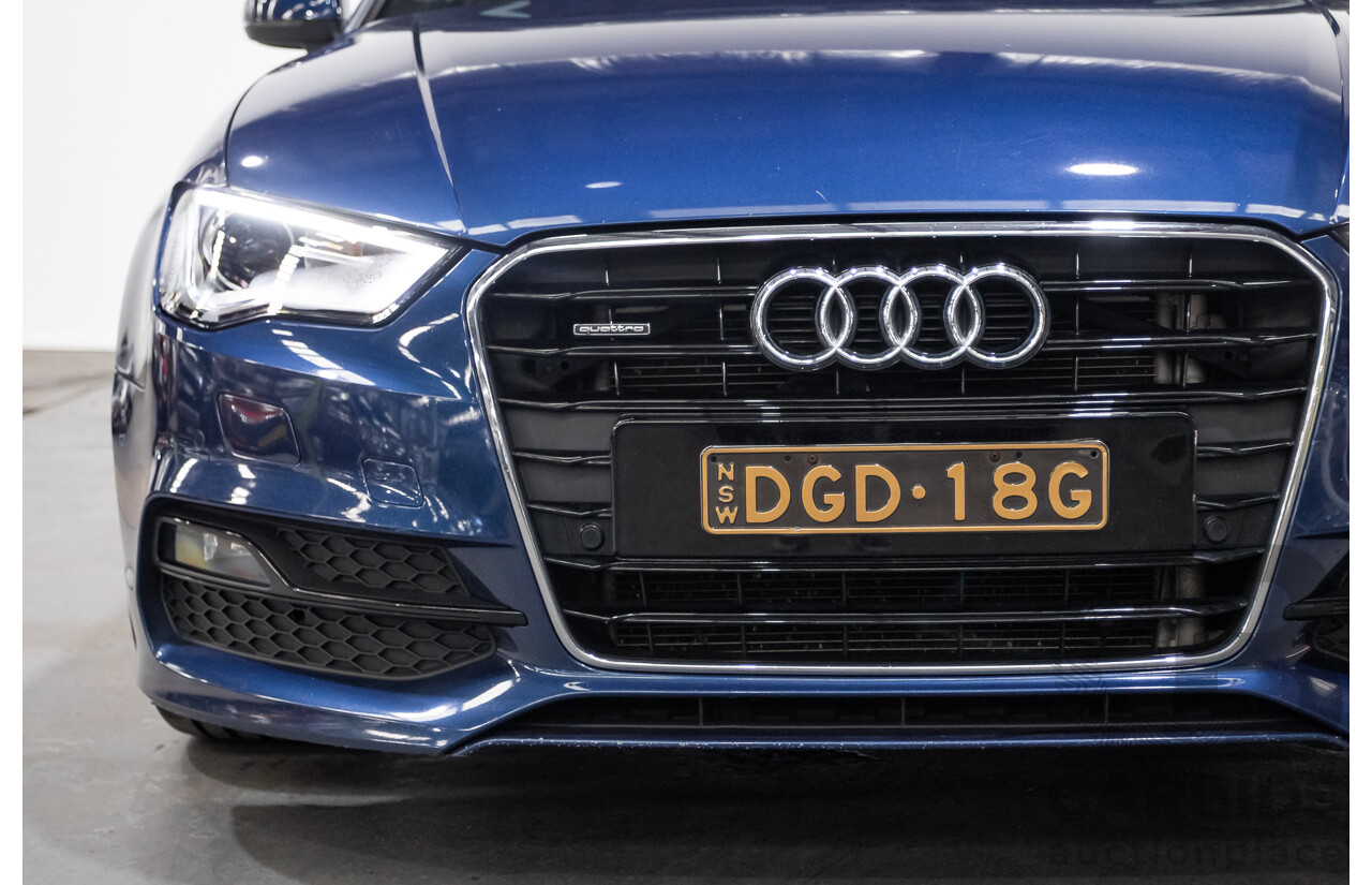 09/2015 Audi A3 1.8 TFSI Ambition Quattro S-Line Pack (AWD) 8V MY16 4D Sedan Scuba Blue Metallic Turbo 1.8L
