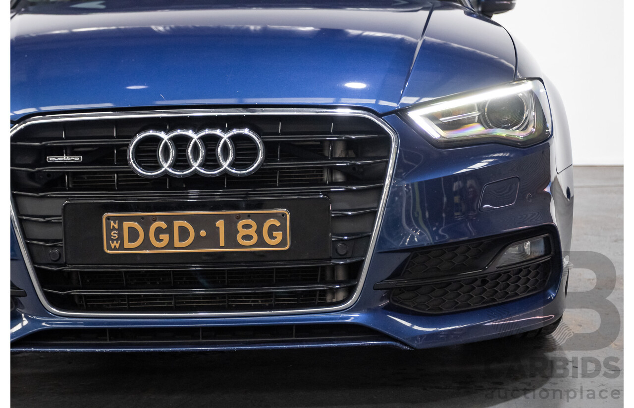 09/2015 Audi A3 1.8 TFSI Ambition Quattro S-Line Pack (AWD) 8V MY16 4D Sedan Scuba Blue Metallic Turbo 1.8L
