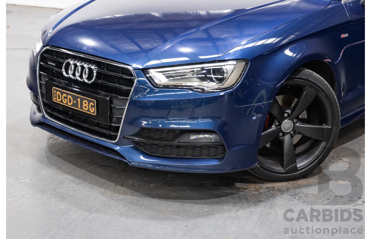 09/2015 Audi A3 1.8 TFSI Ambition Quattro S-Line Pack (AWD) 8V MY16 4D Sedan Scuba Blue Metallic Turbo 1.8L
