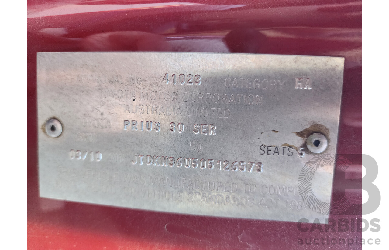 3/2010 Toyota Prius I-Tech Hybrid ZVW30R 5d Hatchback Red 1.8L