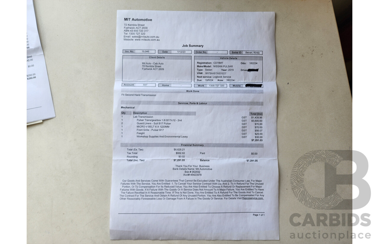 3/2015 Nissan Pulsar ST B17 SERIES 2 4d Sedan Blue 1.8L