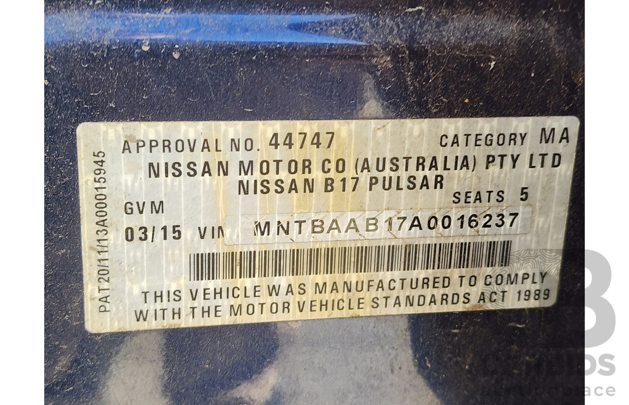 3/2015 Nissan Pulsar ST B17 SERIES 2 4d Sedan Blue 1.8L