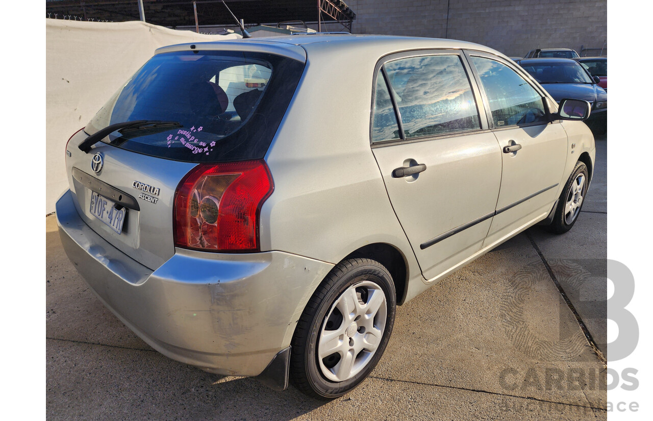 5/2004 Toyota Corolla Ascent SECA ZZE122R 5d Hatchback Grey/Silver 1.8L