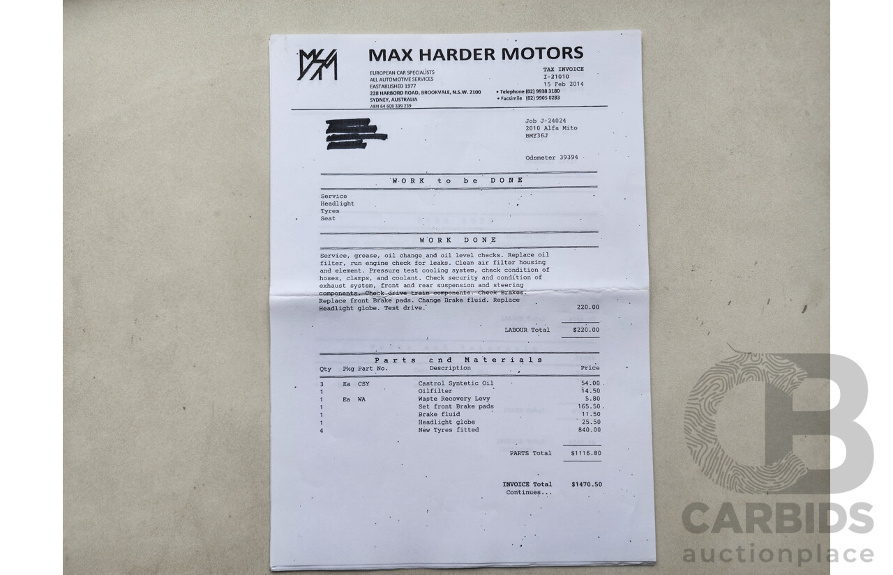 3/2010 Alfa Romeo Mito Sport  3d Hatchback Black 1.4L