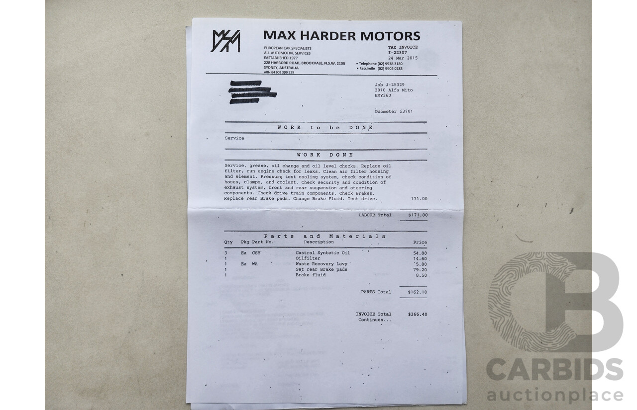 3/2010 Alfa Romeo Mito Sport  3d Hatchback Black 1.4L