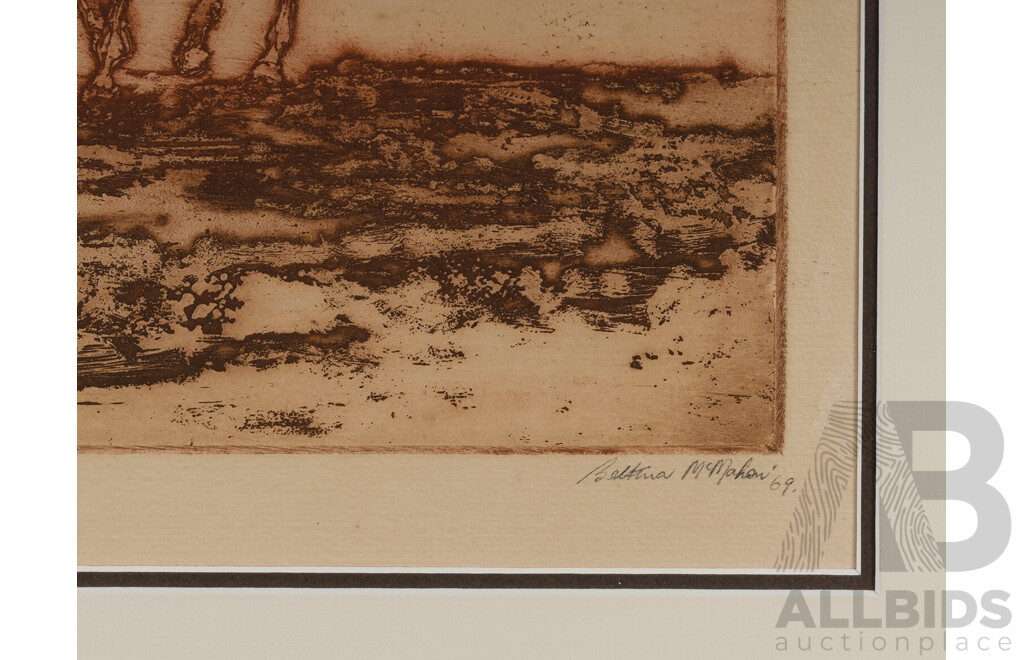 Bettina McMahon, (20th Century, Australian.1930-2024), 'Battle Scene,' (1969,) Aquatint Editioned 5/10, 53 x 70 cm (frame)