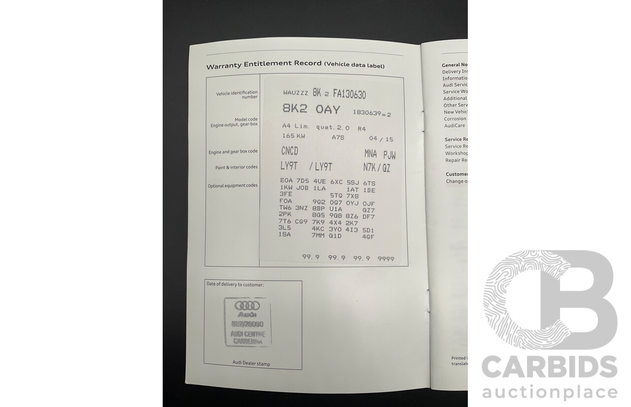 7/2015 Audi A4 2.0 TFSI Ambition Quattro B8 (8K) MY15 4d Sedan Mythos Black Metallic Turbo 2.0L