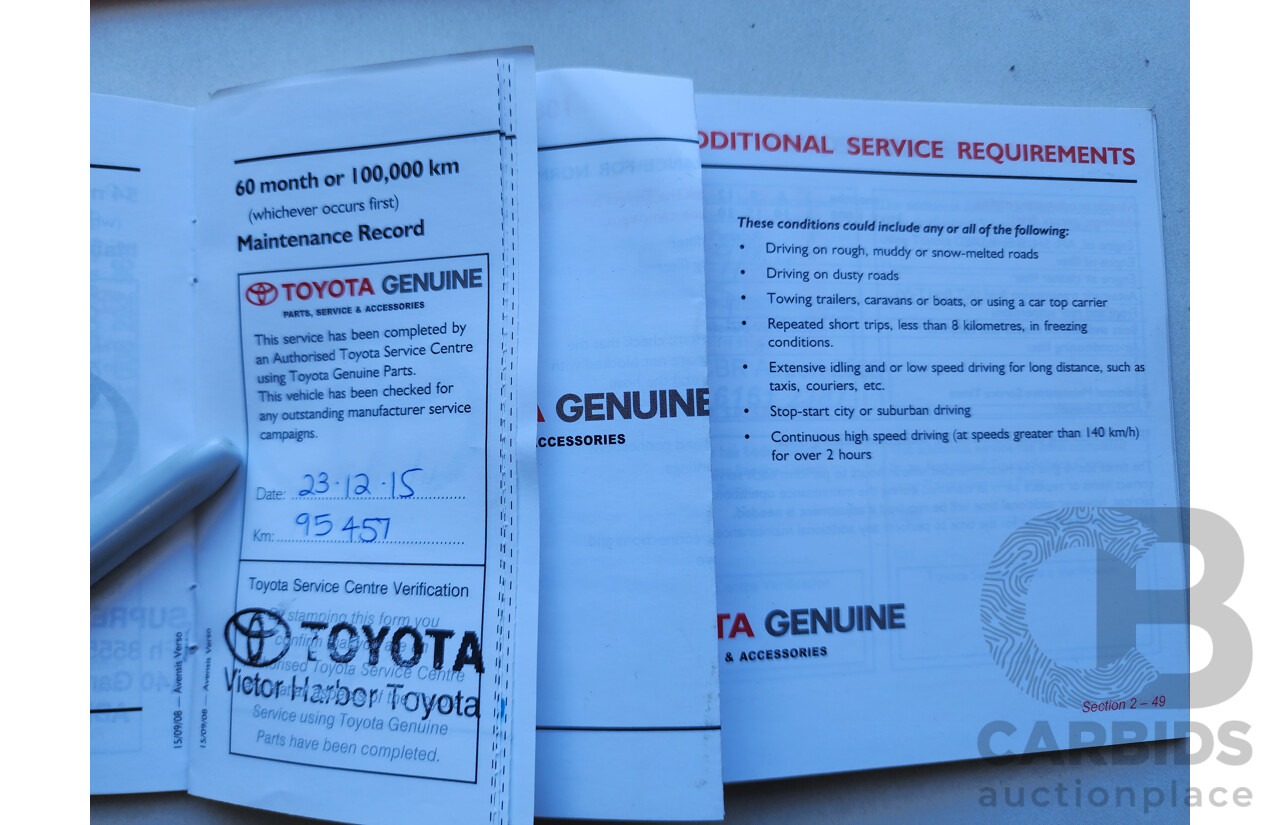 12/2008 Toyota Avensis Verso GLX ACM21R 4d Wagon White 2.4L