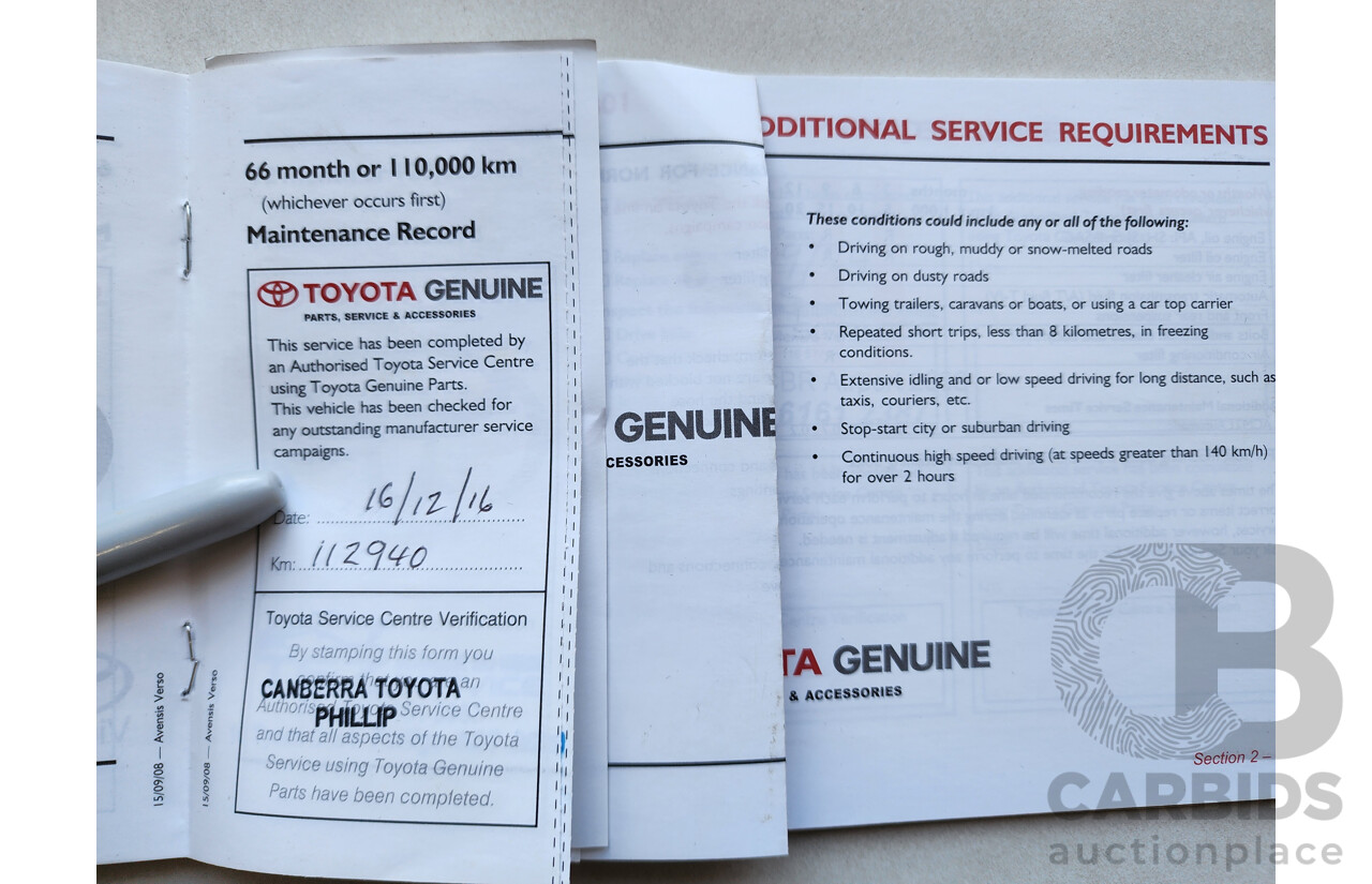 12/2008 Toyota Avensis Verso GLX ACM21R 4d Wagon White 2.4L