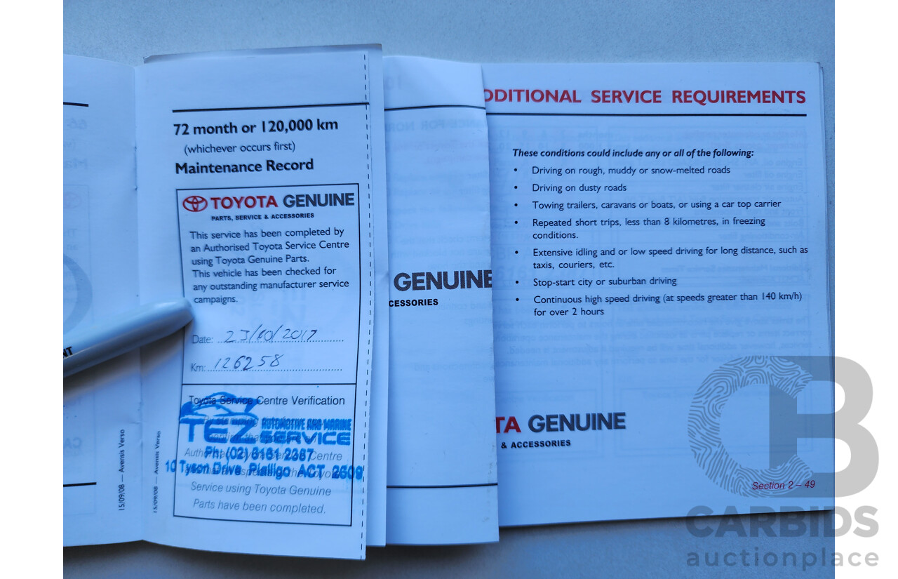 12/2008 Toyota Avensis Verso GLX ACM21R 4d Wagon White 2.4L