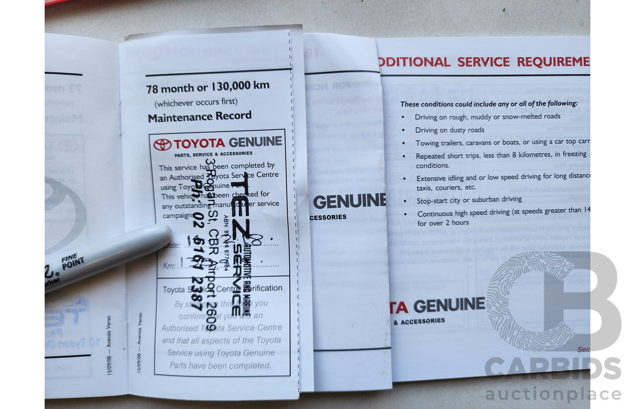 12/2008 Toyota Avensis Verso GLX ACM21R 4d Wagon White 2.4L