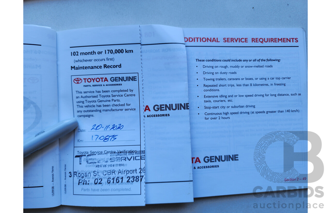 12/2008 Toyota Avensis Verso GLX ACM21R 4d Wagon White 2.4L