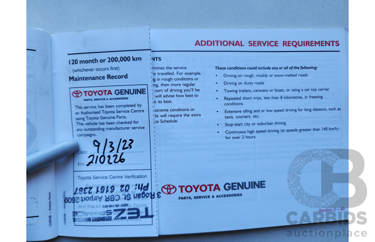 12/2008 Toyota Avensis Verso GLX ACM21R 4d Wagon White 2.4L