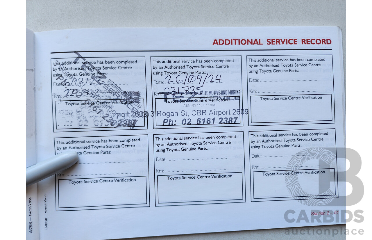 12/2008 Toyota Avensis Verso GLX ACM21R 4d Wagon White 2.4L