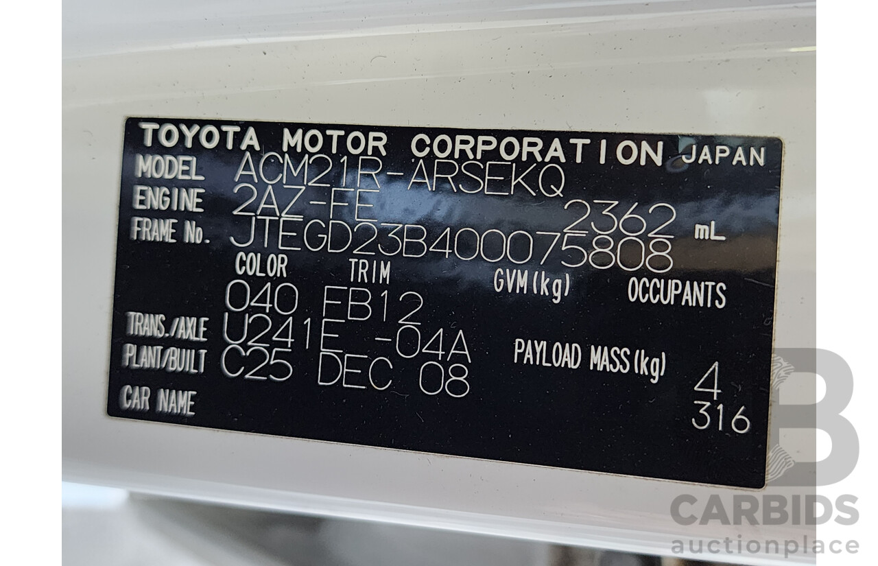 12/2008 Toyota Avensis Verso GLX ACM21R 4d Wagon White 2.4L