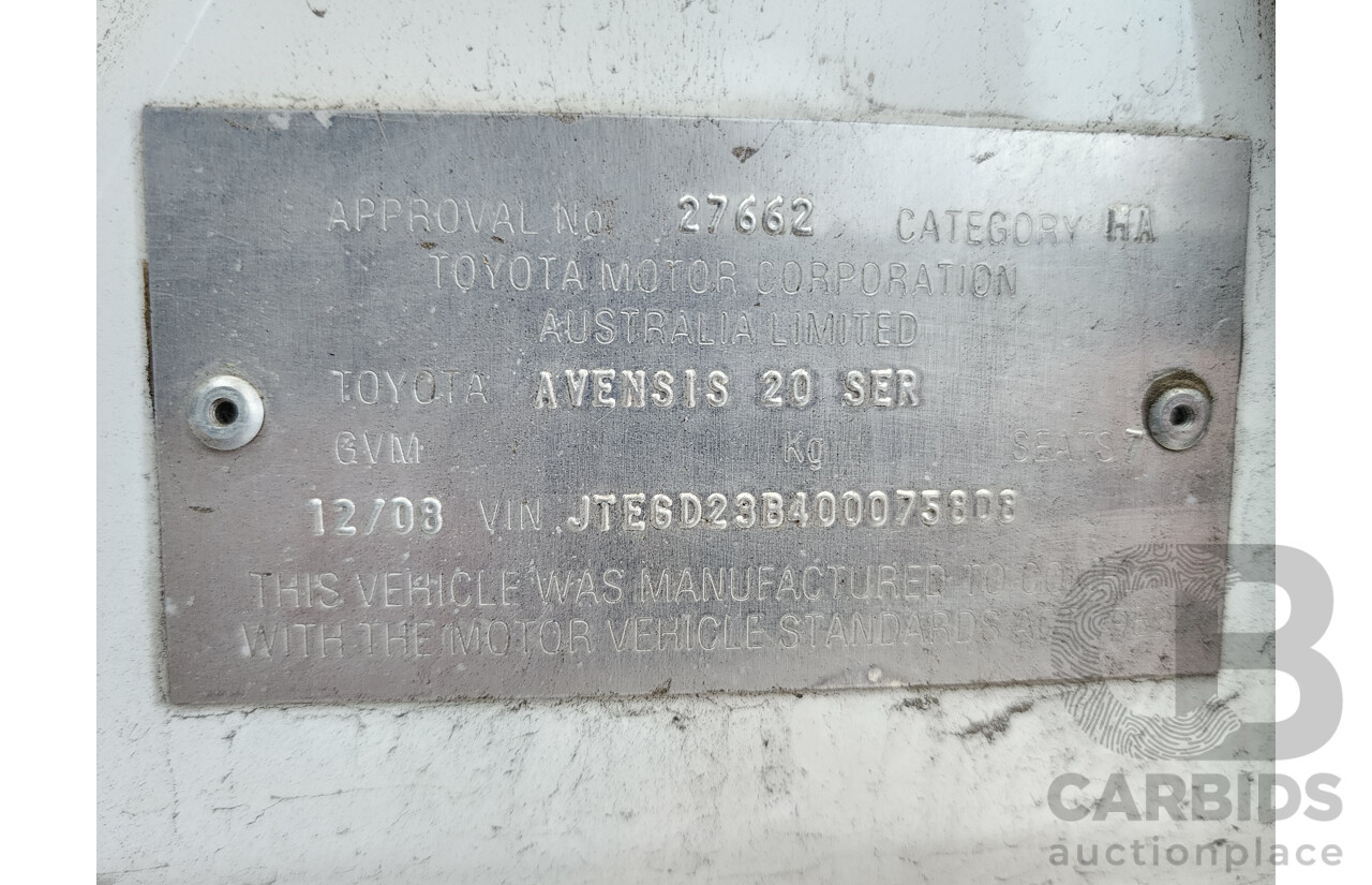 12/2008 Toyota Avensis Verso GLX ACM21R 4d Wagon White 2.4L