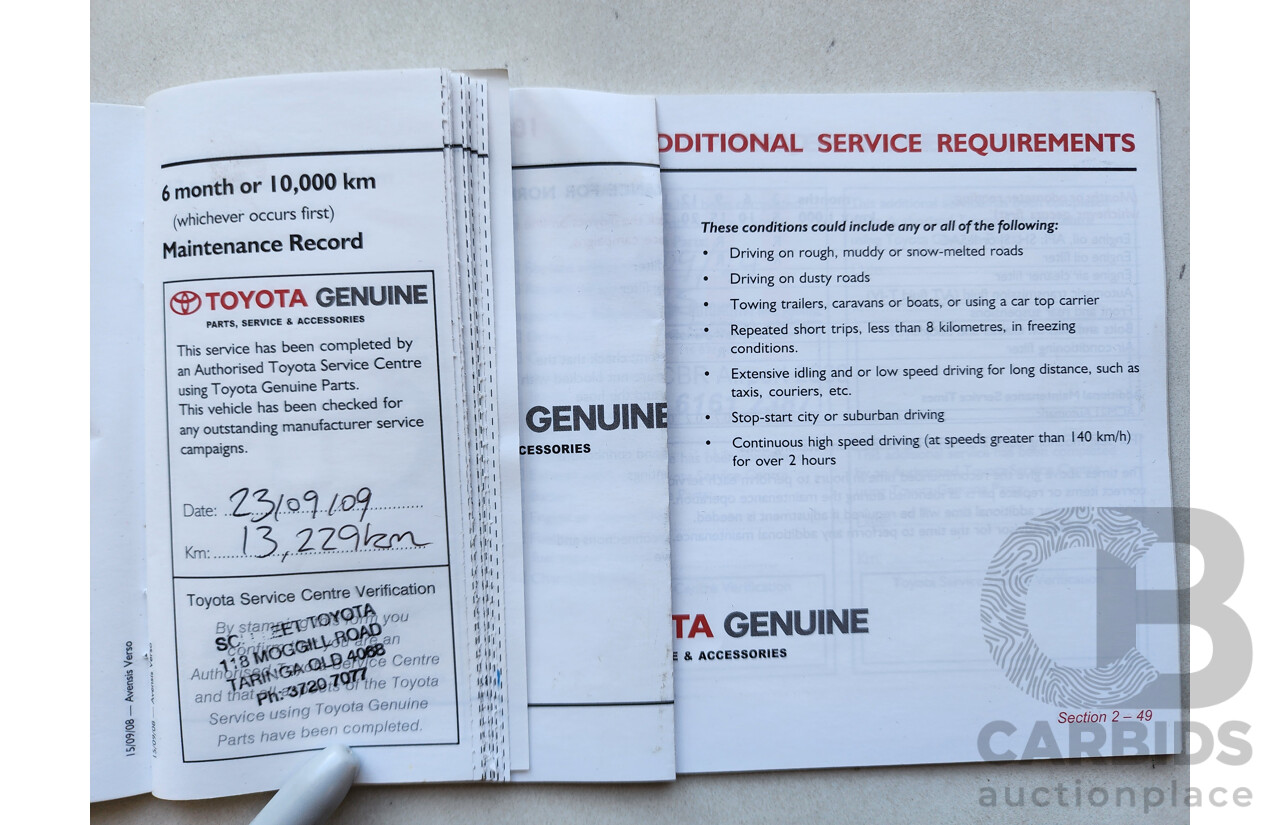 12/2008 Toyota Avensis Verso GLX ACM21R 4d Wagon White 2.4L