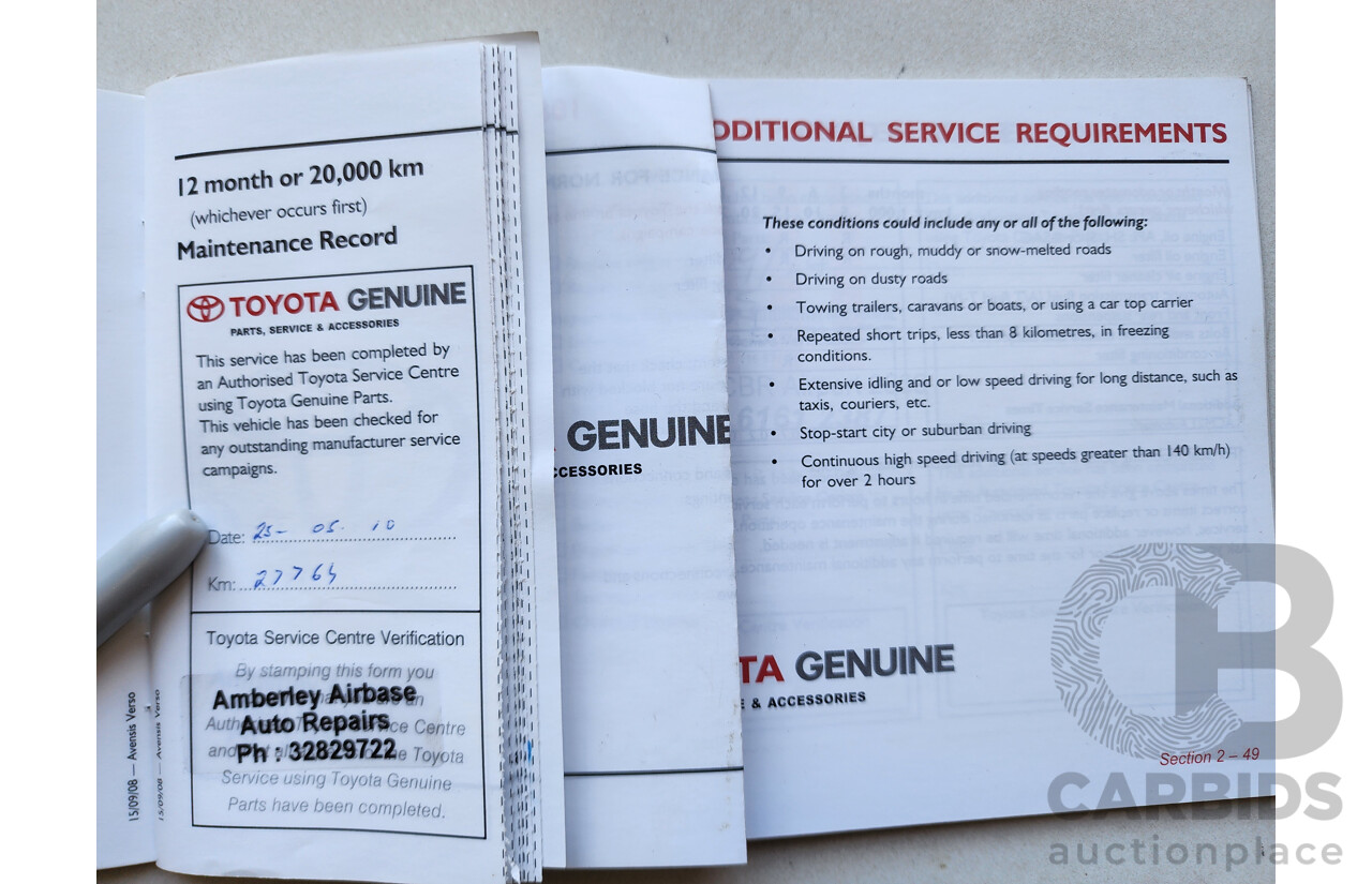 12/2008 Toyota Avensis Verso GLX ACM21R 4d Wagon White 2.4L