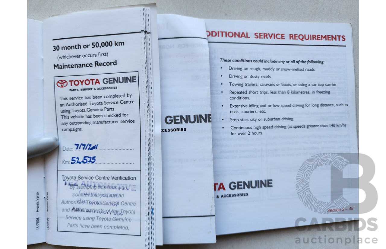 12/2008 Toyota Avensis Verso GLX ACM21R 4d Wagon White 2.4L