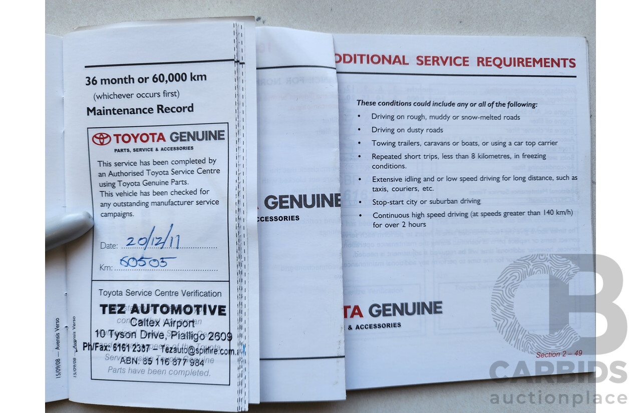 12/2008 Toyota Avensis Verso GLX ACM21R 4d Wagon White 2.4L